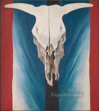 牛の頭蓋骨 赤 白 青のジョージア・オキーフの静物画の装飾 Oil Paintings